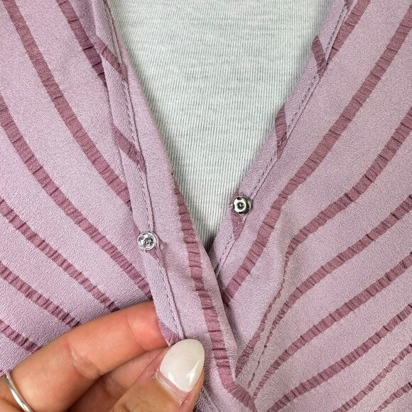 BCBGMAXAZRIA NWT Mauve Pink Monochrome Stripe Long Sleeve Hi Low Wrap Blouse - Picture 9 of 15